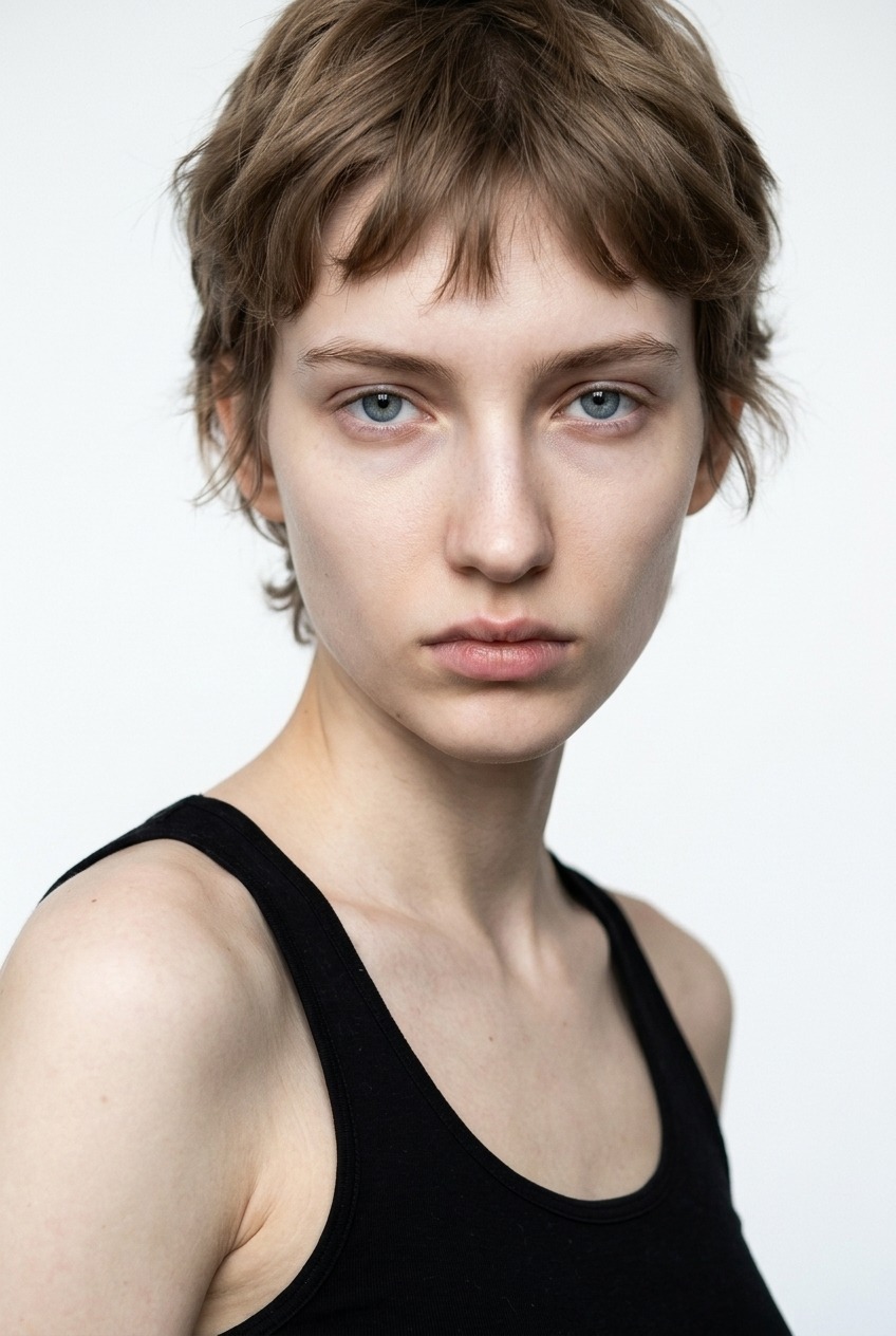 Synthetic talent, short brown hair — not a real person